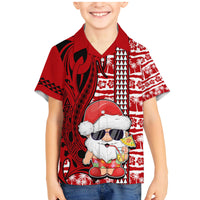 Custom Mele Kalikimaka Hawaii Christmas Family Matching Mermaid Dress and Hawaiian Shirt Santa Claus Kakau Tribal Mix Polynesia Tattoo LT03 Son's Shirt Red - Polynesian Pride