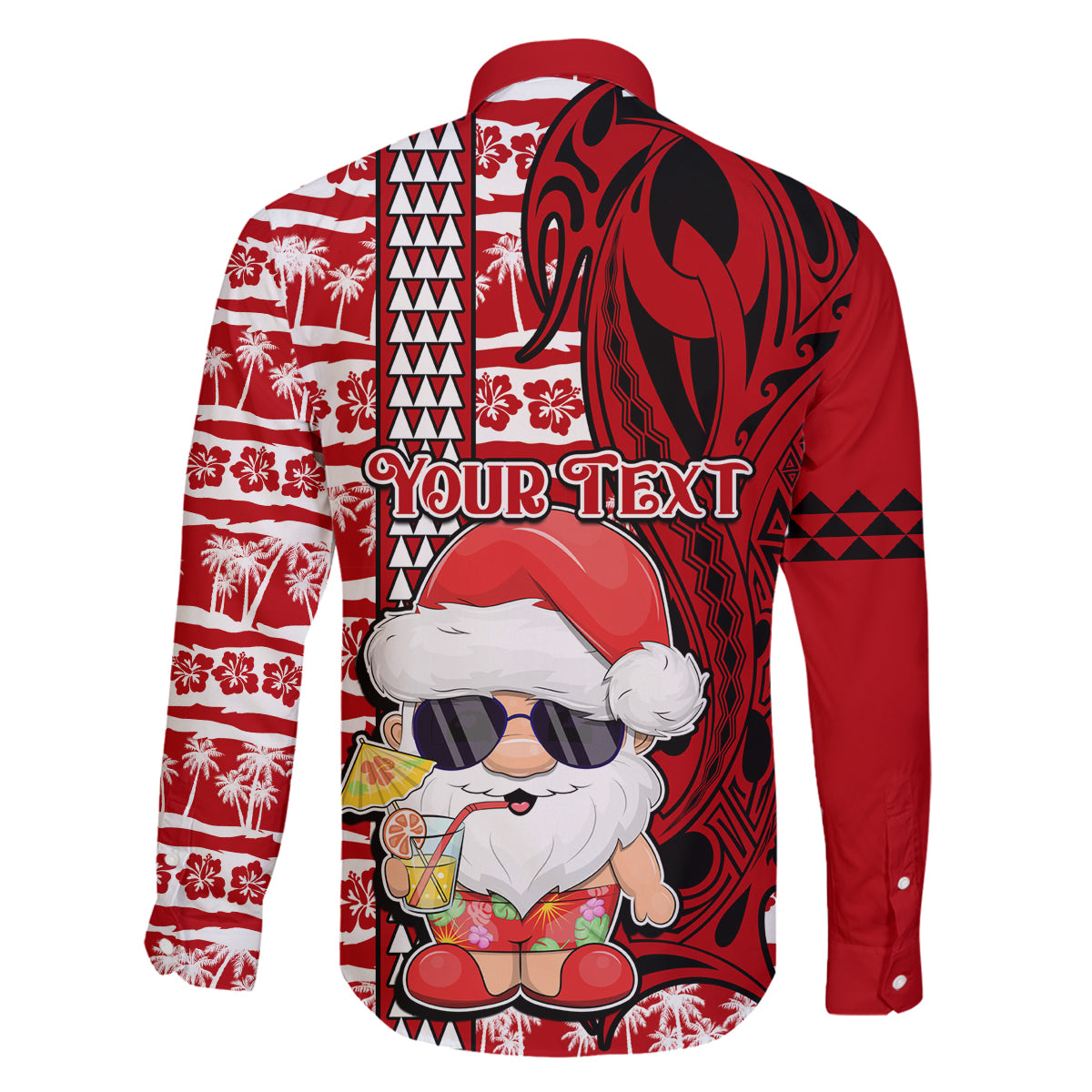 Custom Mele Kalikimaka Hawaii Christmas Family Matching Off Shoulder Long Sleeve Dress and Hawaiian Shirt Santa Claus Kakau Tribal Mix Polynesia Tattoo LT03 - Polynesian Pride