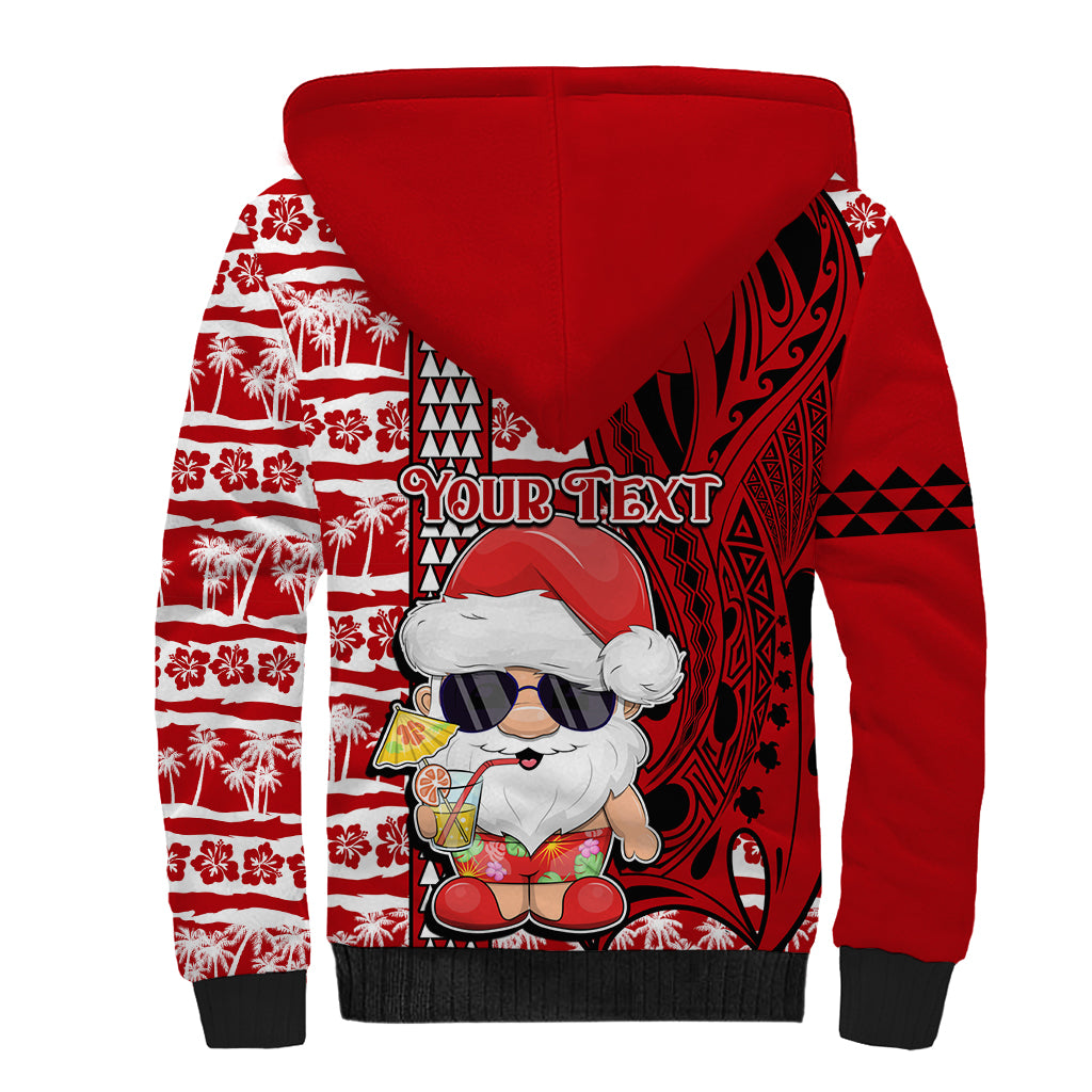 Custom Mele Kalikimaka Hawaii Christmas Sherpa Hoodie Santa Claus Kakau Tribal Mix Polynesia Tattoo LT03 - Polynesian Pride