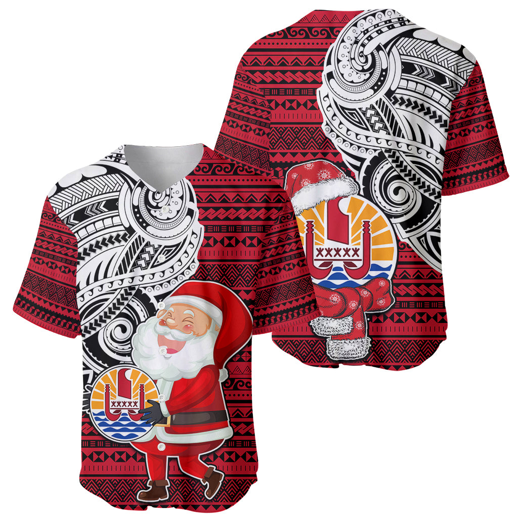 French Polynesia Christmas Baseball Jersey Santa Hold Seal with Polynesian Tribal Tattoo LT03 - Polynesian Pride
