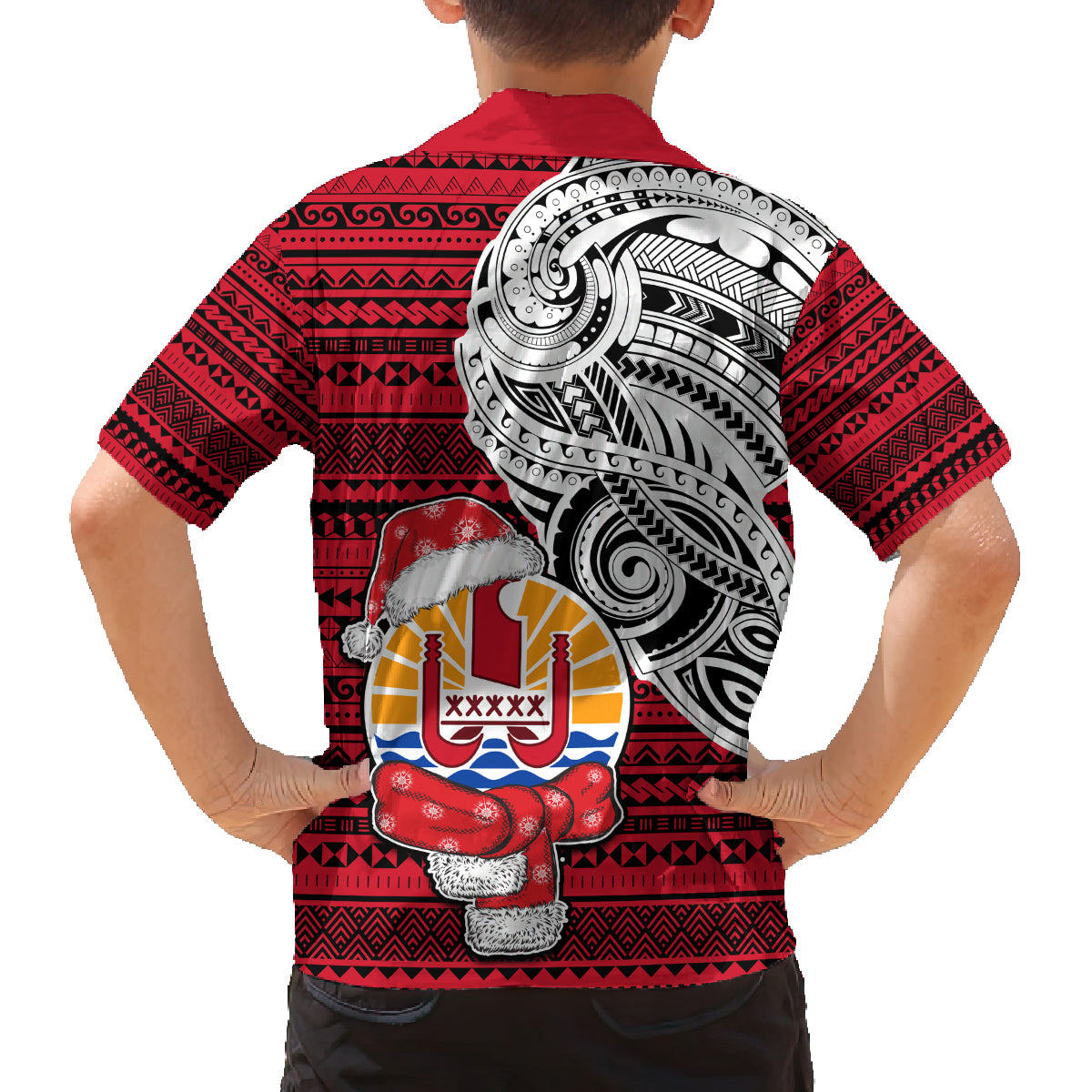 French Polynesia Christmas Family Matching Long Sleeve Bodycon Dress and Hawaiian Shirt Santa Hold Seal with Polynesian Tribal Tattoo LT03 - Polynesian Pride