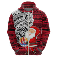 Custom French Polynesia Christmas Hoodie Santa Hold Seal with Polynesian Tribal Tattoo LT03 - Polynesian Pride