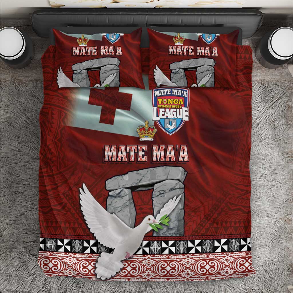 Mate Ma'a Tonga Bedding Set Haamonga a Maui and White Dove - Tongan Kupesi Ngatu LT03 Red - Polynesian Pride