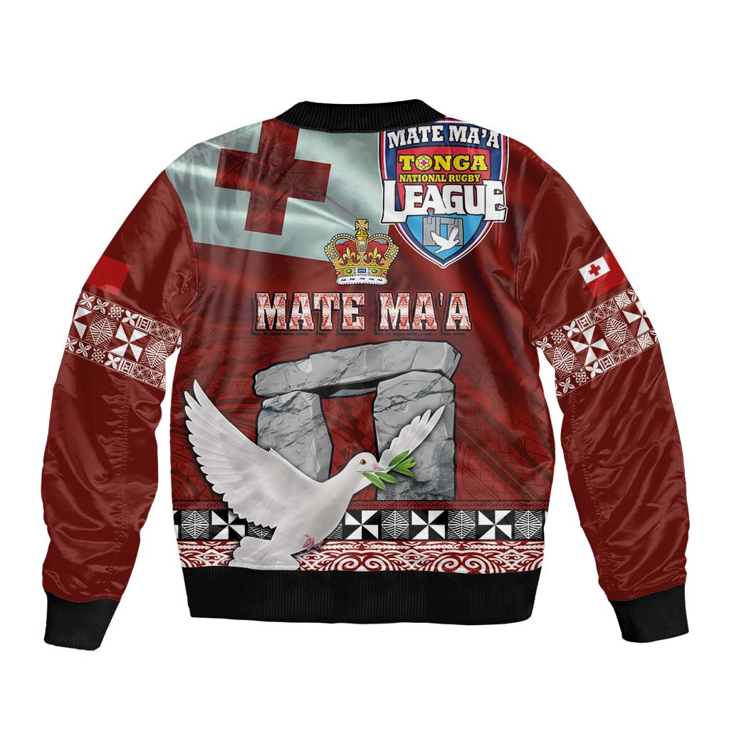 Mate Ma'a Tonga Bomber Jacket Haamonga a Maui and White Dove - Tongan Kupesi Ngatu LT03 - Polynesian Pride