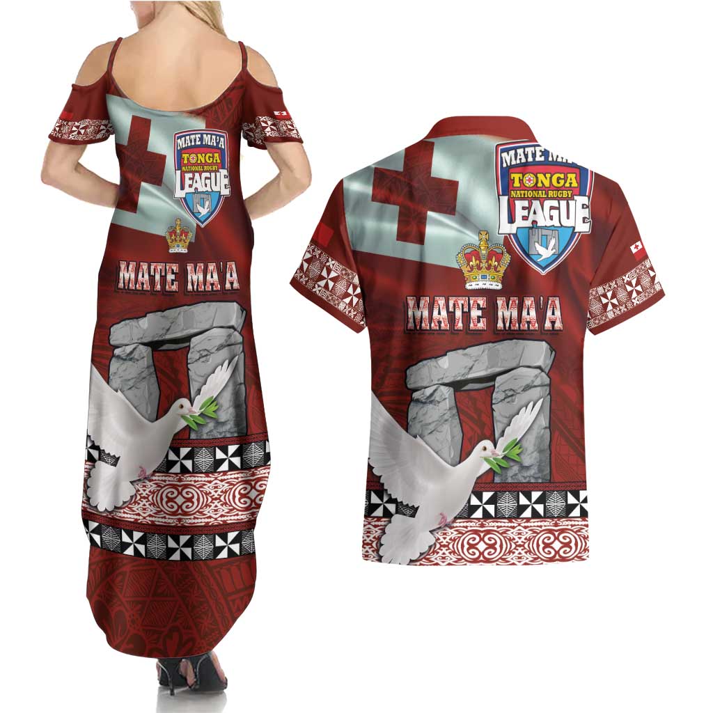 Mate Ma'a Tonga Couples Matching Summer Maxi Dress and Hawaiian Shirt Haʻamonga ʻa Maui and White Dove - Tongan Kupesi Ngatu