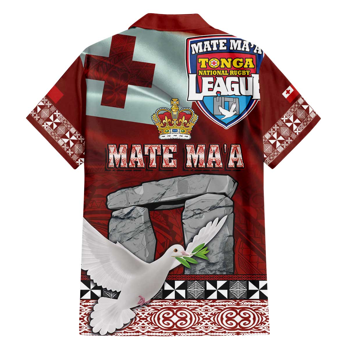 Mate Ma'a Tonga Family Matching Off The Shoulder Long Sleeve Dress and Hawaiian Shirt Haʻamonga ʻa Maui and White Dove - Tongan Kupesi Ngatu