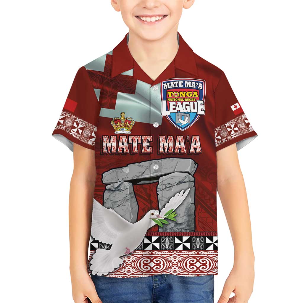 Mate Ma'a Tonga Kid Hawaiian Shirt Haamonga a Maui and White Dove - Tongan Kupesi Ngatu LT03 Kid Red - Polynesian Pride