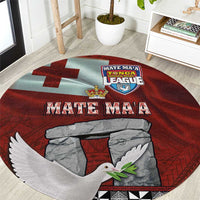 Mate Ma'a Tonga Round Carpet Haamonga a Maui and White Dove - Tongan Kupesi Ngatu LT03 Red - Polynesian Pride