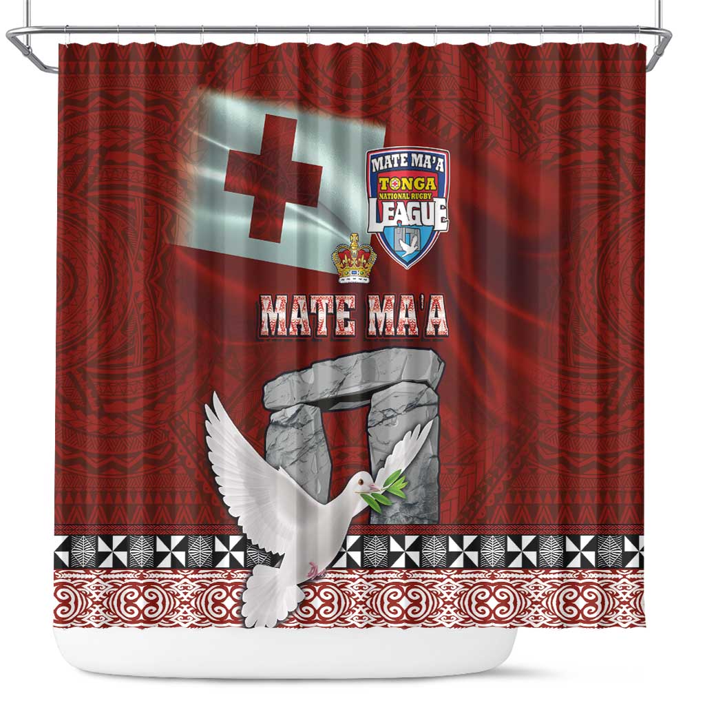 Mate Ma'a Tonga Shower Curtain Haʻamonga ʻa Maui and White Dove - Tongan Kupesi Ngatu