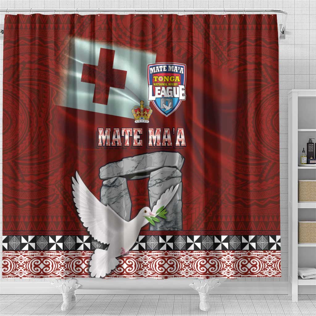 Mate Ma'a Tonga Shower Curtain Haʻamonga ʻa Maui and White Dove - Tongan Kupesi Ngatu