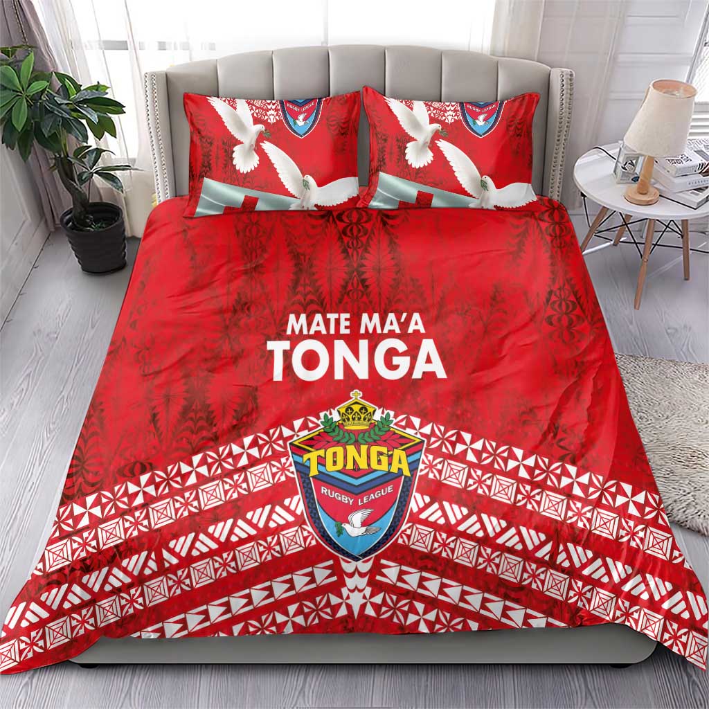 Mate Ma'a Tonga Bedding Set Double White Dove and Kupesi Ngatu Art Tattoo LT03 - Polynesian Pride