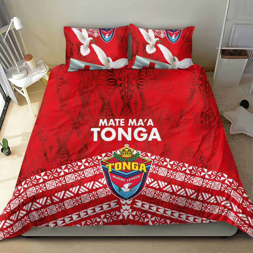 Mate Ma'a Tonga Bedding Set Double White Dove and Kupesi Ngatu Art Tattoo LT03 - Polynesian Pride