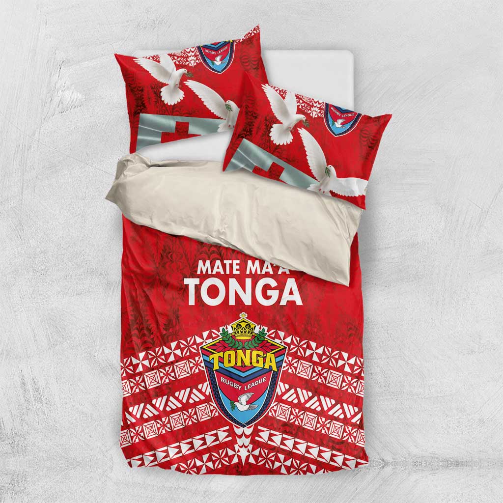 Mate Ma'a Tonga Bedding Set Double White Dove and Kupesi Ngatu Art Tattoo LT03 US Twin 172cm x 218cm Red - Polynesian Pride