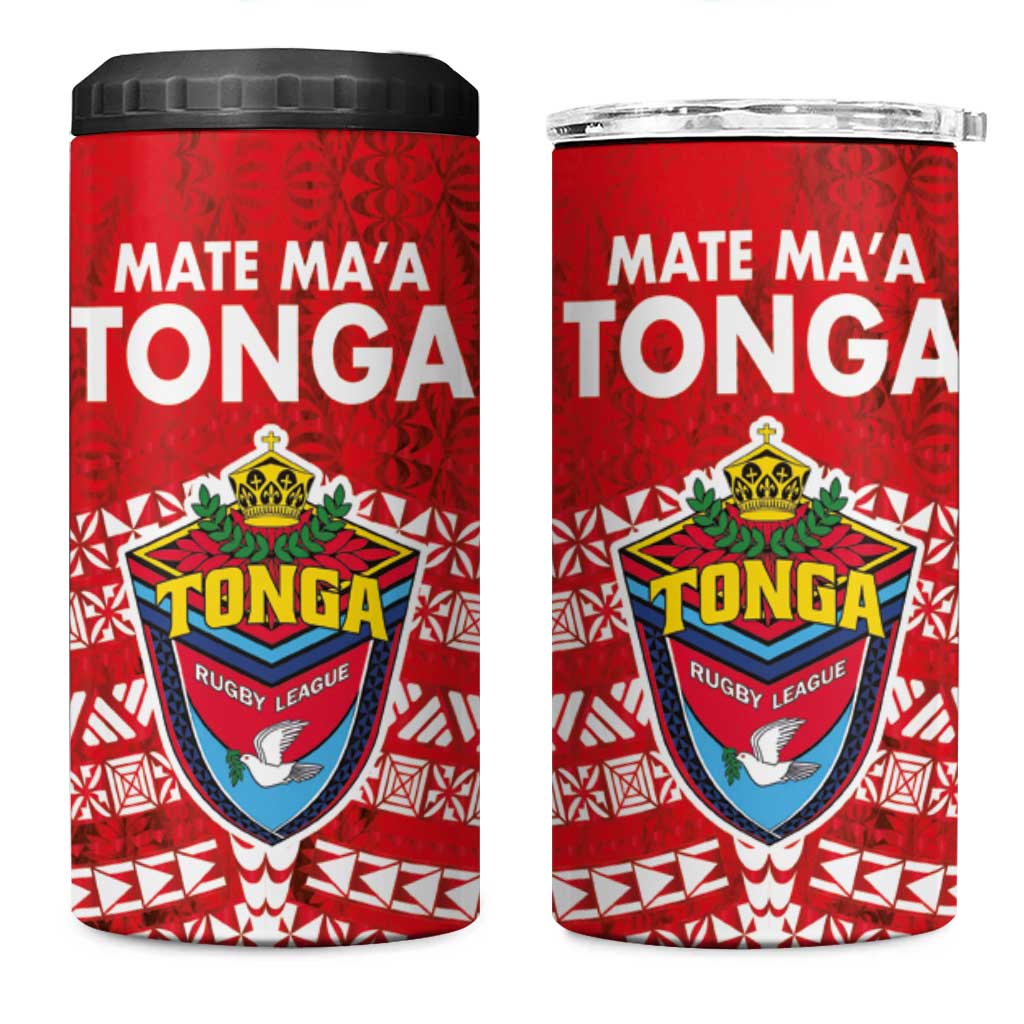 Mate Ma'a Tonga 4 in 1 Can Cooler Tumbler Double White Dove and Kupesi Ngatu Art Tattoo