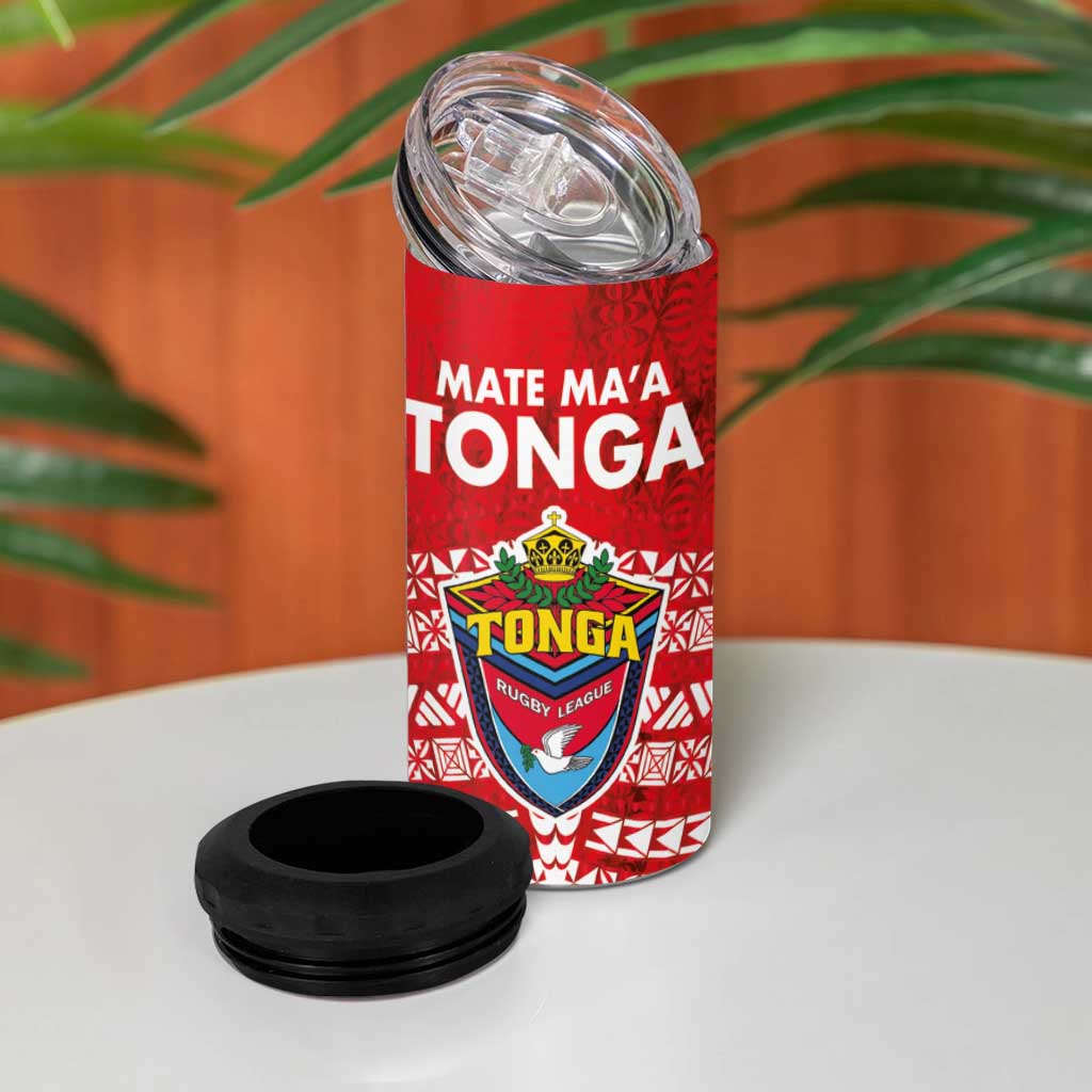 Mate Ma'a Tonga 4 in 1 Can Cooler Tumbler Double White Dove and Kupesi Ngatu Art Tattoo