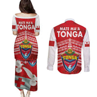 Mate Ma'a Tonga Couples Matching Puletasi and Long Sleeve Button Shirt Double White Dove and Kupesi Ngatu Art Tattoo LT03 - Polynesian Pride
