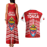 Mate Ma'a Tonga Couples Matching Tank Maxi Dress and Hawaiian Shirt Douple White Dove and Kupesi Ngatu Art Tattoo