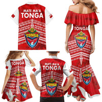 Mate Ma'a Tonga Family Matching Mermaid Dress and Hawaiian Shirt Douple White Dove and Kupesi Ngatu Art Tattoo