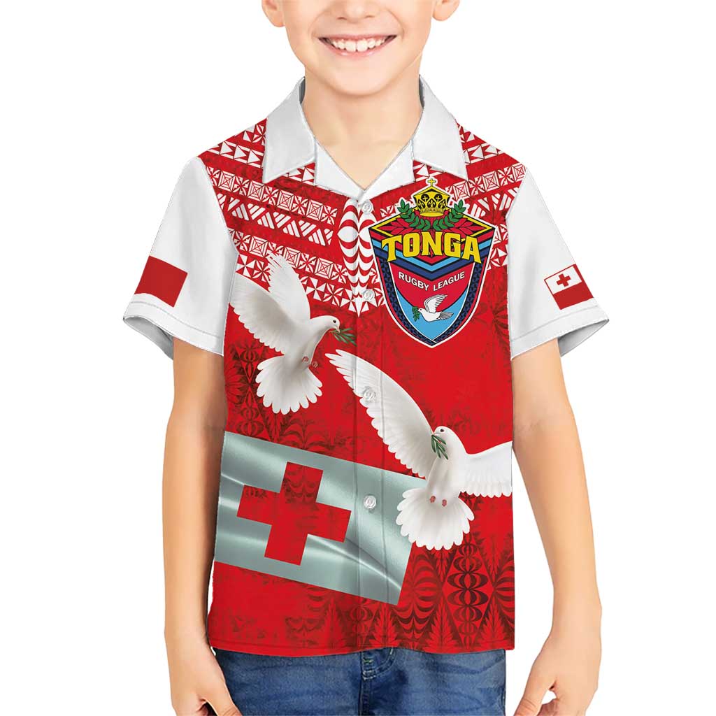 Mate Ma'a Tonga Kid Hawaiian Shirt Double White Dove and Kupesi Ngatu Art Tattoo LT03 Kid Red - Polynesian Pride