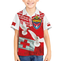 Mate Ma'a Tonga Kid Hawaiian Shirt Double White Dove and Kupesi Ngatu Art Tattoo LT03 Kid Red - Polynesian Pride