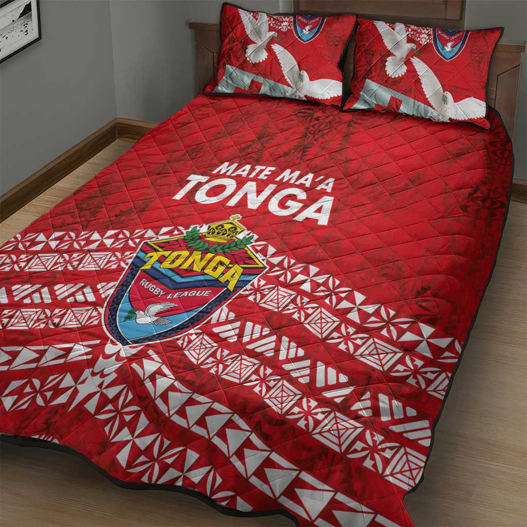 Mate Ma'a Tonga Quilt Bed Set Douple White Dove and Kupesi Ngatu Art Tattoo