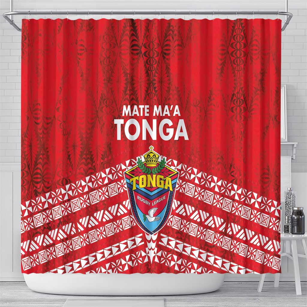 Mate Ma'a Tonga Shower Curtain Douple White Dove and Kupesi Ngatu Art Tattoo