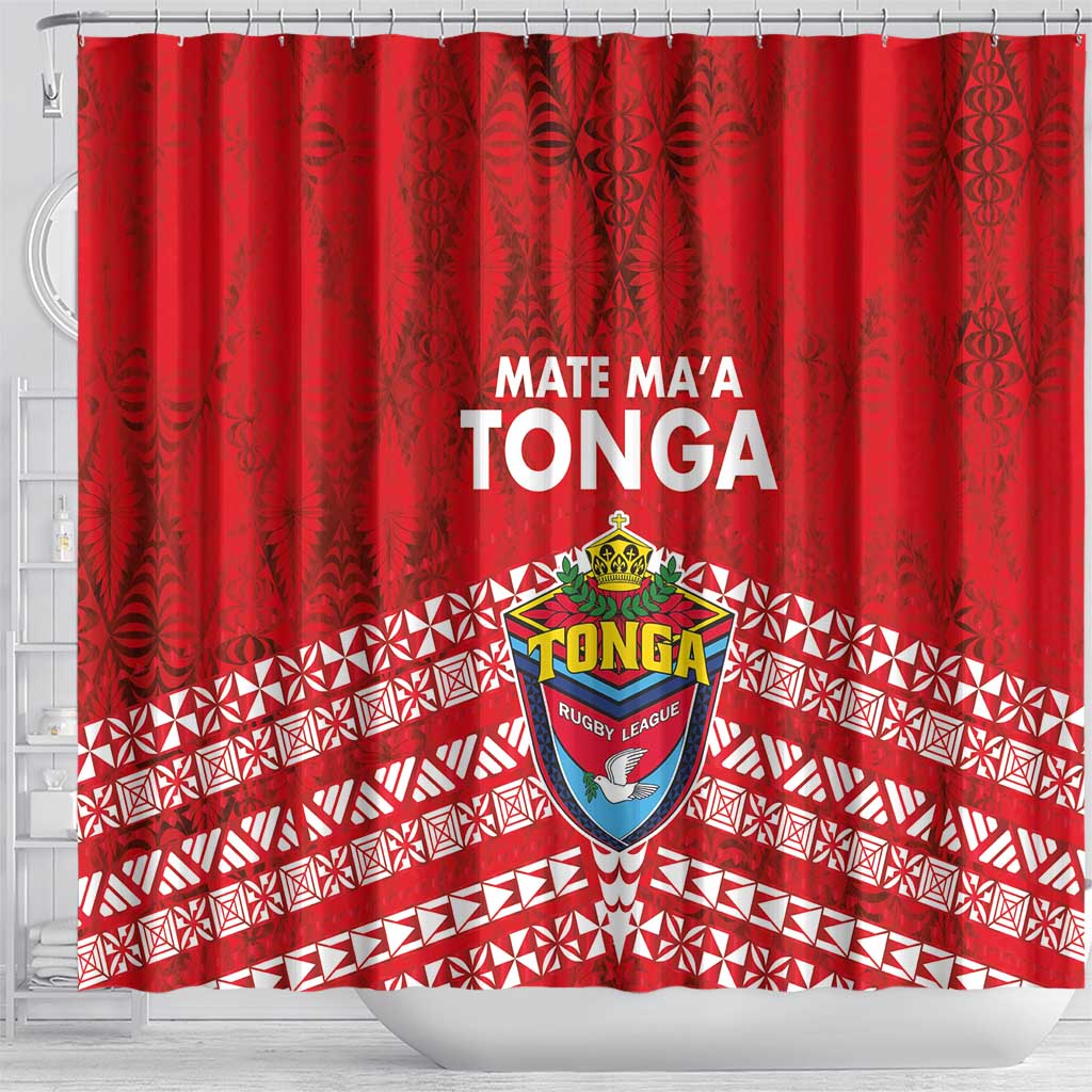 Mate Ma'a Tonga Shower Curtain Douple White Dove and Kupesi Ngatu Art Tattoo
