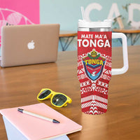 Mate Ma'a Tonga Tumbler With Handle Double White Dove and Kupesi Ngatu Art Tattoo