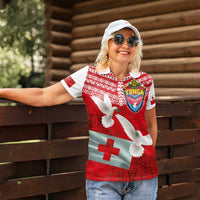 Mate Ma'a Tonga Women Polo Shirt Douple White Dove and Kupesi Ngatu Art Tattoo