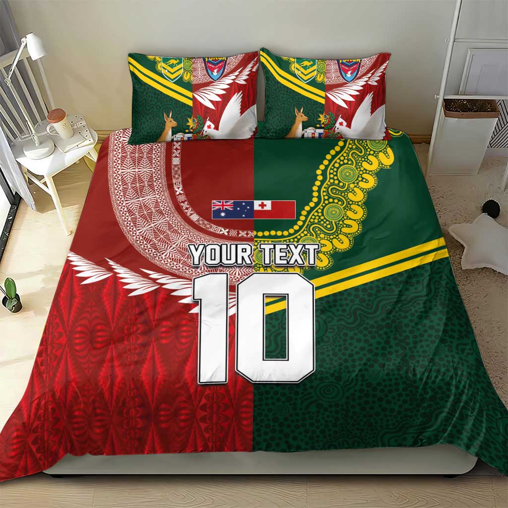 Custom Mate Ma'a Tonga and Australia Kangaroo Bedding Set Nation Seal with Mascot Aboriginal and Tongan Kupesi Ngatu Art LT03 - Polynesian Pride