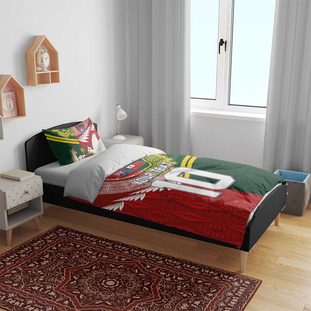 Custom Mate Ma'a Tonga and Australia Kangaroo Bedding Set Nation Seal with Mascot Aboriginal and Tongan Kupesi Ngatu Art LT03 - Polynesian Pride