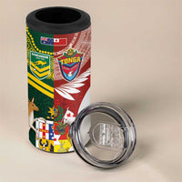 Custom Mate Ma'a Tonga and Australia Kangaroo 4 in 1 Can Cooler Tumbler Nation Seal with Mascot Aboriginal and Tongan Kupesi Ngatu Art