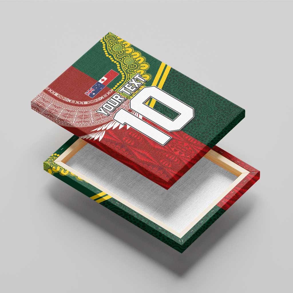 Custom Mate Ma'a Tonga and Australia Kangaroo Canvas Wall Art Nation Seal with Mascot Aboriginal and Tongan Kupesi Ngatu Art