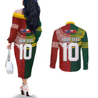 Custom Mate Ma'a Tonga and Australia Kangaroo Couples Matching Off The Shoulder Long Sleeve Dress and Long Sleeve Button Shirt Nation Seal with Mascot Aboriginal and Tongan Kupesi Ngatu Art