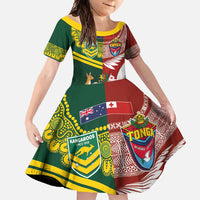 Custom Mate Ma'a Tonga and Australia Kangaroo Family Matching Long Sleeve Bodycon Dress and Hawaiian Shirt Nation Seal with Mascot Aboriginal and Tongan Kupesi Ngatu Art