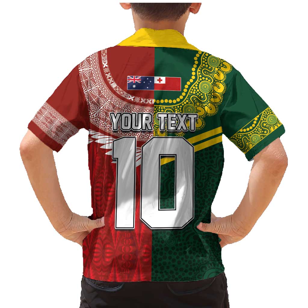 Custom Mate Ma'a Tonga and Australia Kangaroo Family Matching Mermaid Dress and Hawaiian Shirt Nation Seal with Mascot Aboriginal and Tongan Kupesi Ngatu Art