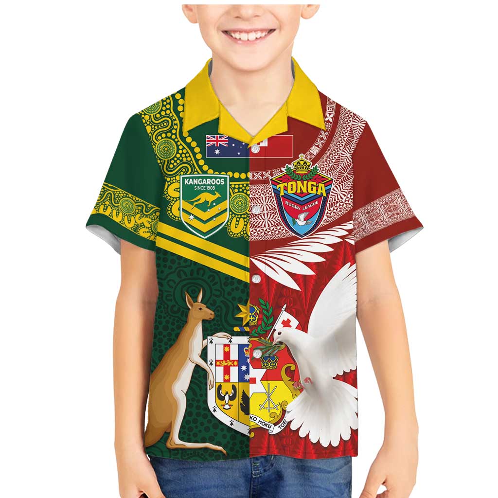 Custom Mate Ma'a Tonga and Australia Kangaroo Family Matching Mermaid Dress and Hawaiian Shirt Nation Seal with Mascot Aboriginal and Tongan Kupesi Ngatu Art