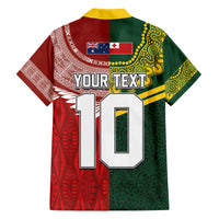 Custom Mate Ma'a Tonga and Australia Kangaroo Family Matching Off The Shoulder Long Sleeve Dress and Hawaiian Shirt Nation Seal with Mascot Aboriginal and Tongan Kupesi Ngatu Art