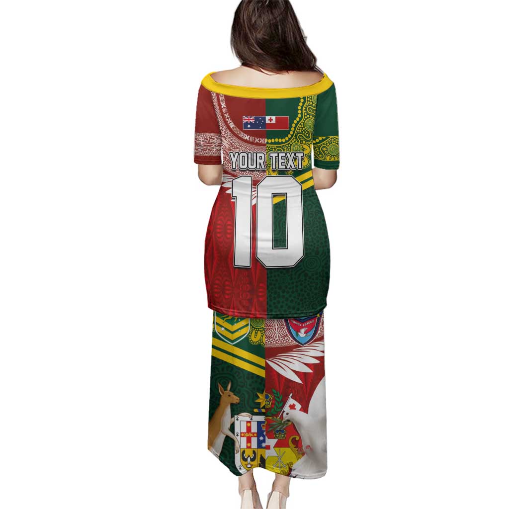 Custom Mate Ma'a Tonga and Australia Kangaroo Family Matching Puletasi and Hawaiian Shirt Nation Seal with Mascot Aboriginal and Tongan Kupesi Ngatu Art