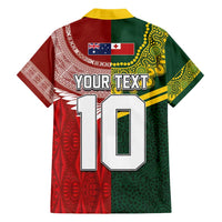 Custom Mate Ma'a Tonga and Australia Kangaroo Family Matching Short Sleeve Bodycon Dress and Hawaiian Shirt Nation Seal with Mascot Aboriginal and Tongan Kupesi Ngatu Art