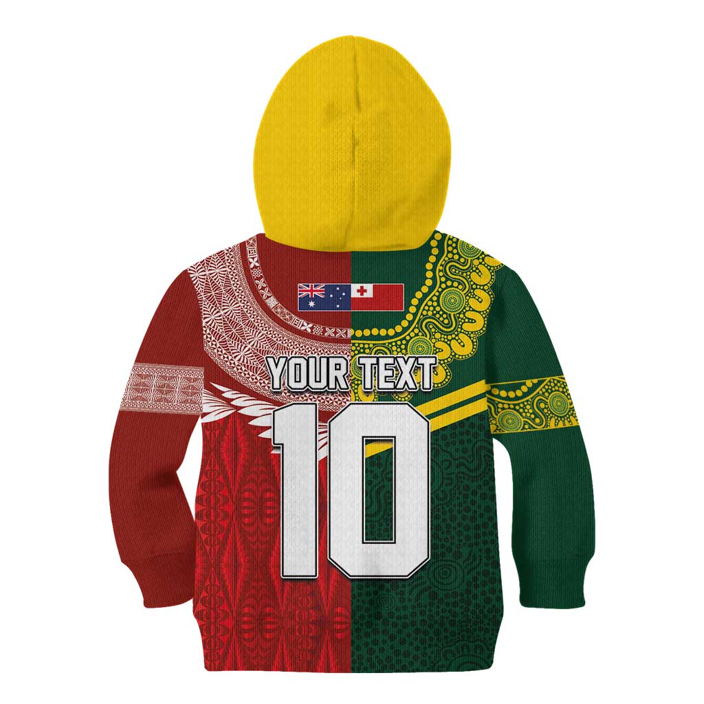 Custom Mate Ma'a Tonga and Australia Kangaroo Kid Hoodie Nation Seal with Mascot Aboriginal and Tongan Kupesi Ngatu Art