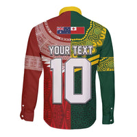 Custom Mate Ma'a Tonga and Australia Kangaroo Long Sleeve Button Shirt Nation Seal with Mascot Aboriginal and Tongan Kupesi Ngatu Art