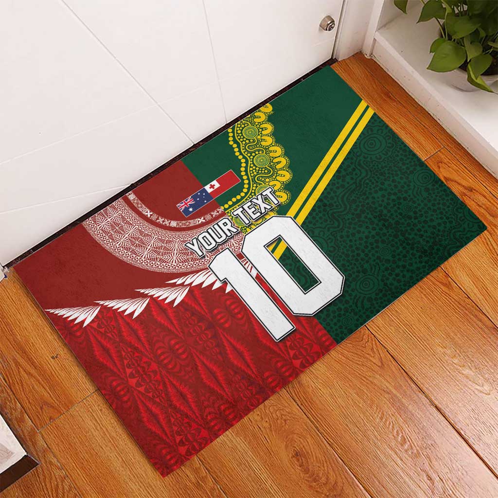 Custom Mate Ma'a Tonga and Australia Kangaroo Rubber Doormat Nation Seal with Mascot Aboriginal and Tongan Kupesi Ngatu Art LT03 - Polynesian Pride