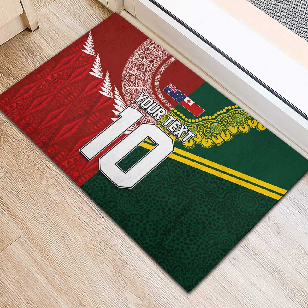 Custom Mate Ma'a Tonga and Australia Kangaroo Rubber Doormat Nation Seal with Mascot Aboriginal and Tongan Kupesi Ngatu Art LT03 - Polynesian Pride