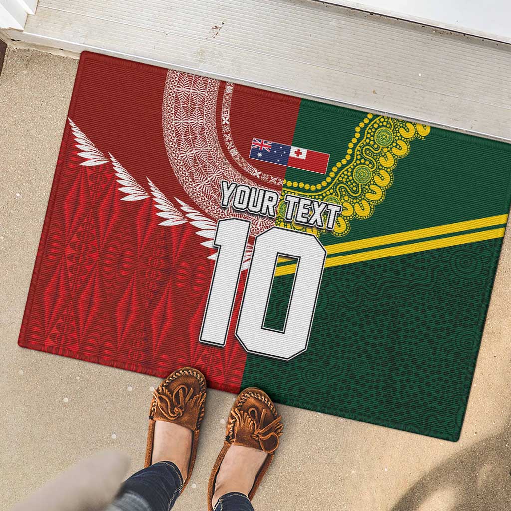 Custom Mate Ma'a Tonga and Australia Kangaroo Rubber Doormat Nation Seal with Mascot Aboriginal and Tongan Kupesi Ngatu Art LT03 - Polynesian Pride