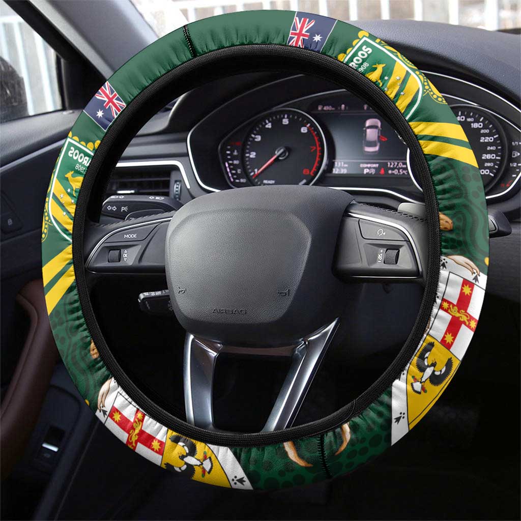Mate Ma'a Tonga and Australia Kangaroo Steering Wheel Cover Nation Seal with Mascot Aboriginal and Tongan Kupesi Ngatu Art
