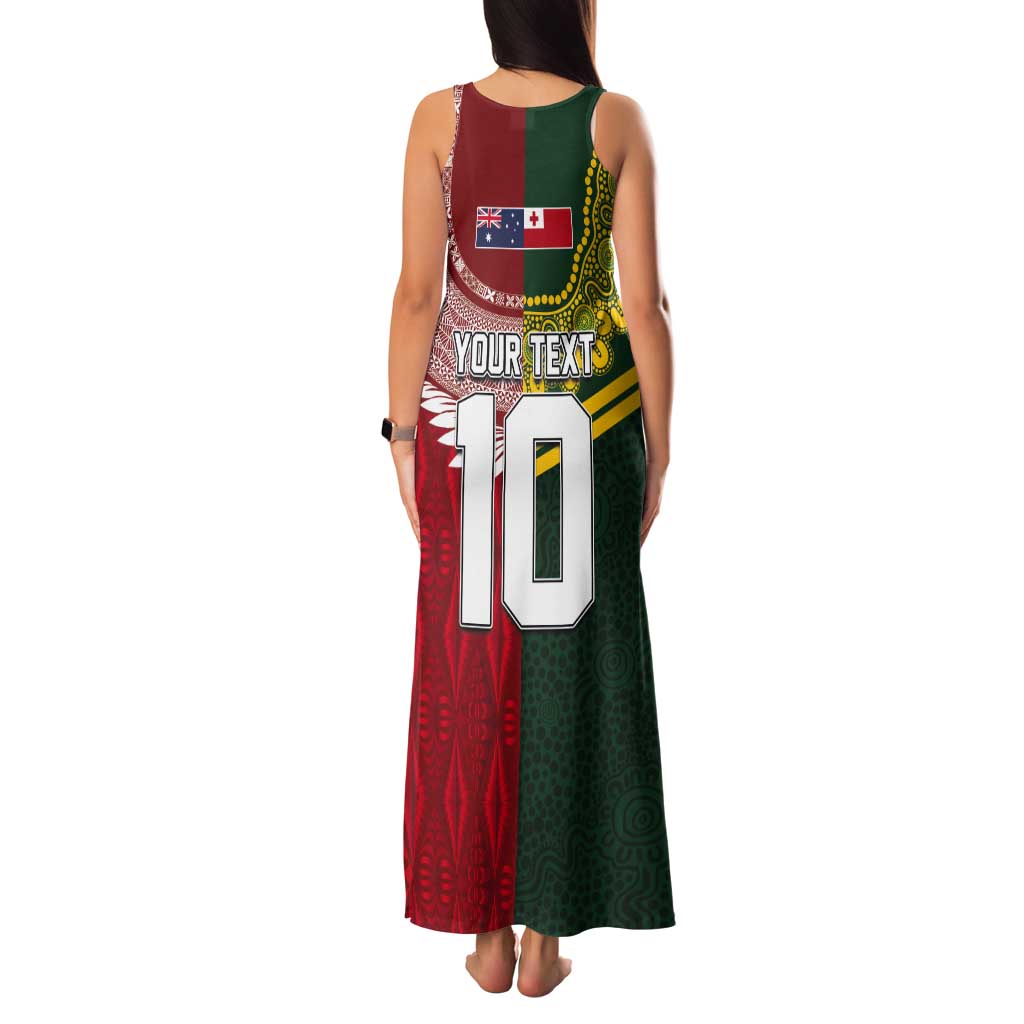 Custom Mate Ma'a Tonga and Australia Kangaroo Tank Maxi Dress Nation Seal with Mascot Aboriginal and Tongan Kupesi Ngatu Art