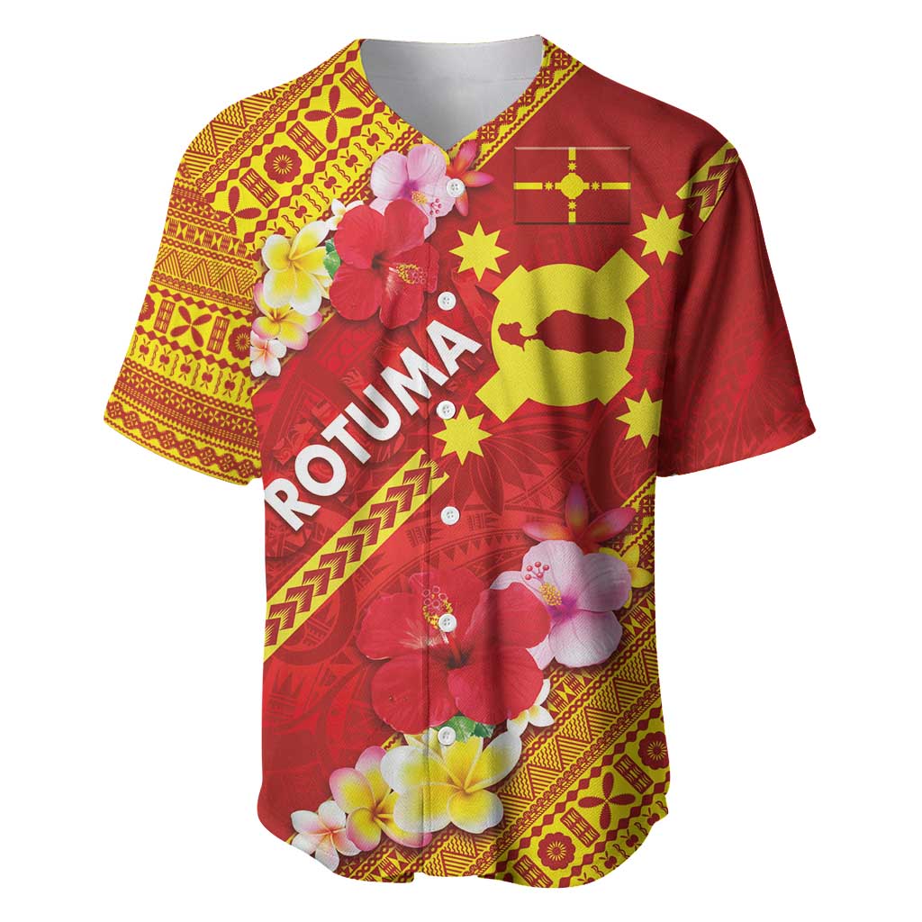 Rotuma Island Baseball Jersey Fijian Tapa with Polynesian Art and Hibiscus