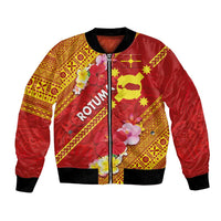 Rotuma Island Bomber Jacket Fijian Tapa with Polynesian Art and Hibiscus