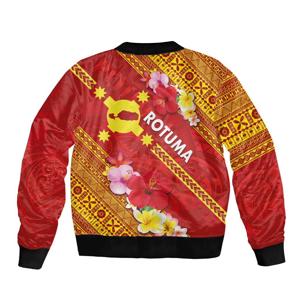 Rotuma Island Bomber Jacket Fijian Tapa with Polynesian Art and Hibiscus
